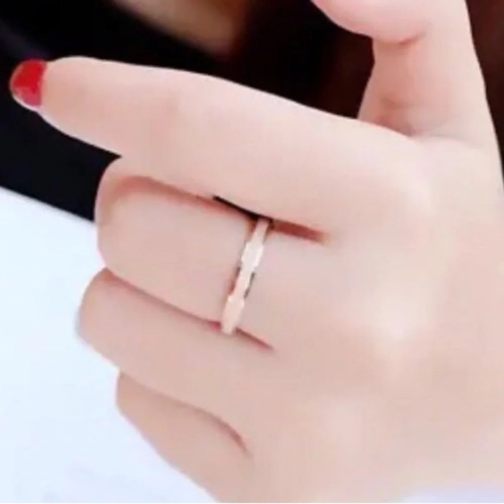 Rose Gold Thin 2MM Frosted Stardust Wedding Engagement Promise Ring Band - Picture 5 of 10
